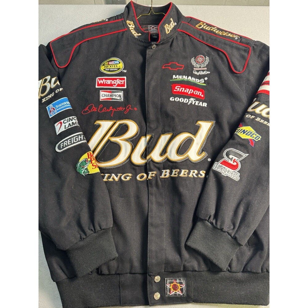 NASCAR Dale Earnhardt Jr Jacket Size L Bud King Of Beer Racing JH Design 2007